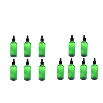 

50ml Green Glass Boston Round Bottle with Dropper (12 pack) for Essential oils, Aromatherapy, E-liquid, Food grade, BPA free