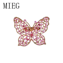 Бренд MIEG розовая Хрустальная брошь в виде бабочки для женщин воротник штифты корсажа украшения ювелирные изделия аксессуары