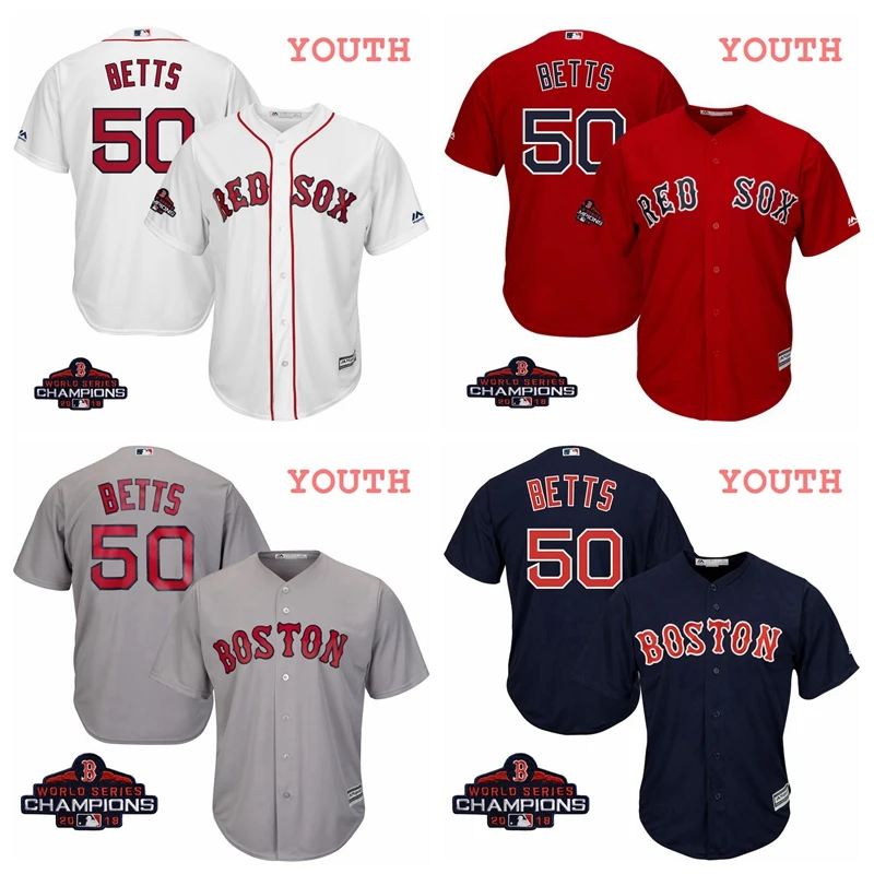Молодежная детская футболка Boston Mookie Betts Red Sox Scarlet, белая футболка с логотипом команды чемпионов мира