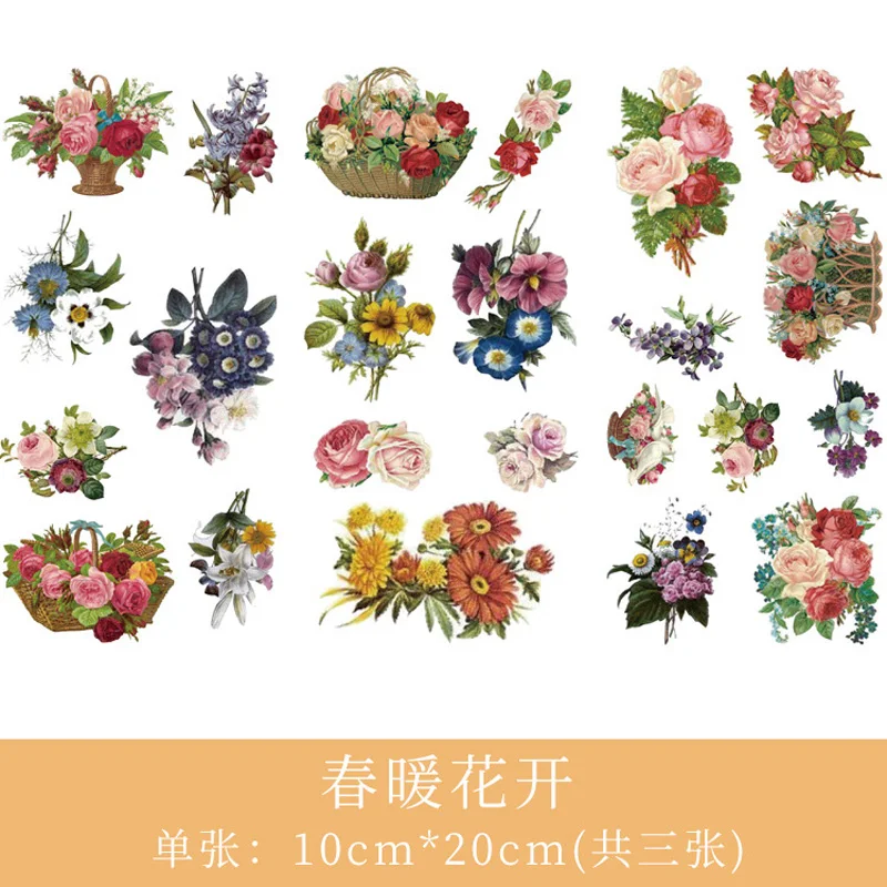 Paquete de 3 hojas de papel Washi con flores, pegatinas decorativas para diario, decoración de cuenta de mano