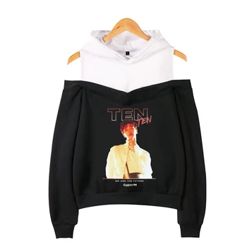 

SuperM Cool Sexy women Off-shoulder Hoodies Sweatshirt 2019 New Style Soft Korean Casual New streetwear off-shoulder Hoodies