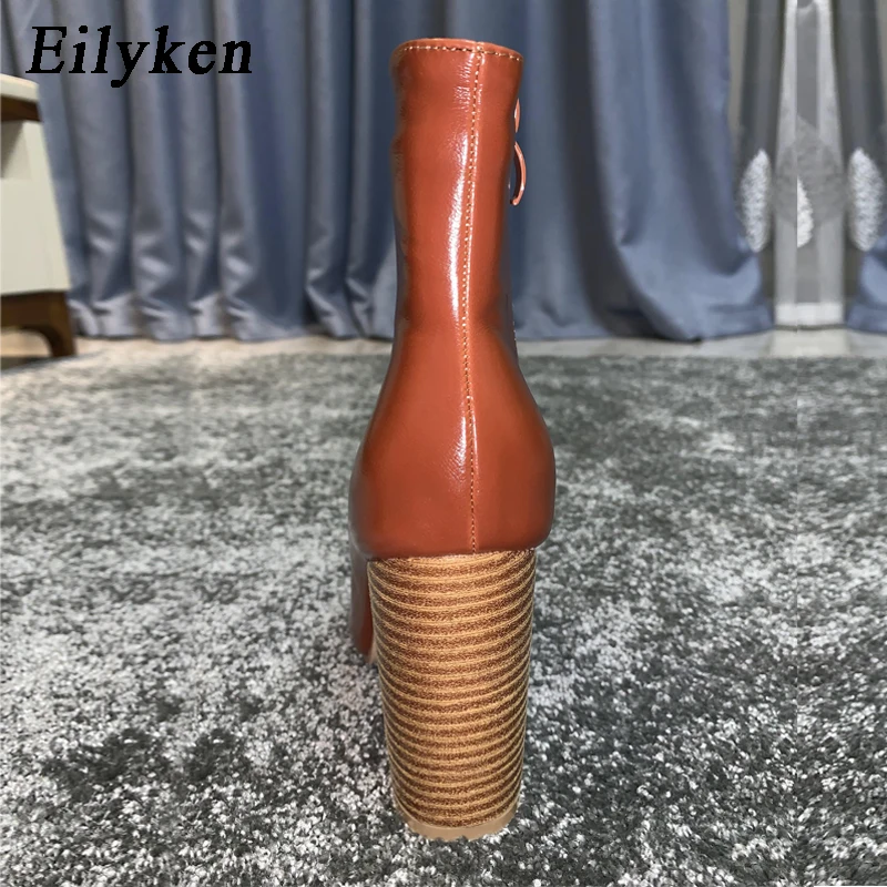 Eilyken/Новинка года; Зимние ботильоны с острым носком; Женские ботинки в байкерском стиле черного цвета; женская обувь на высоком квадратном массивном каблуке на молнии