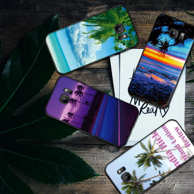 for Samsung M10 M20 M30 S6 S7 Edge S10 S9 S8 PLUS Plus Cover palm trees Sea | Мобильные телефоны и аксессуары