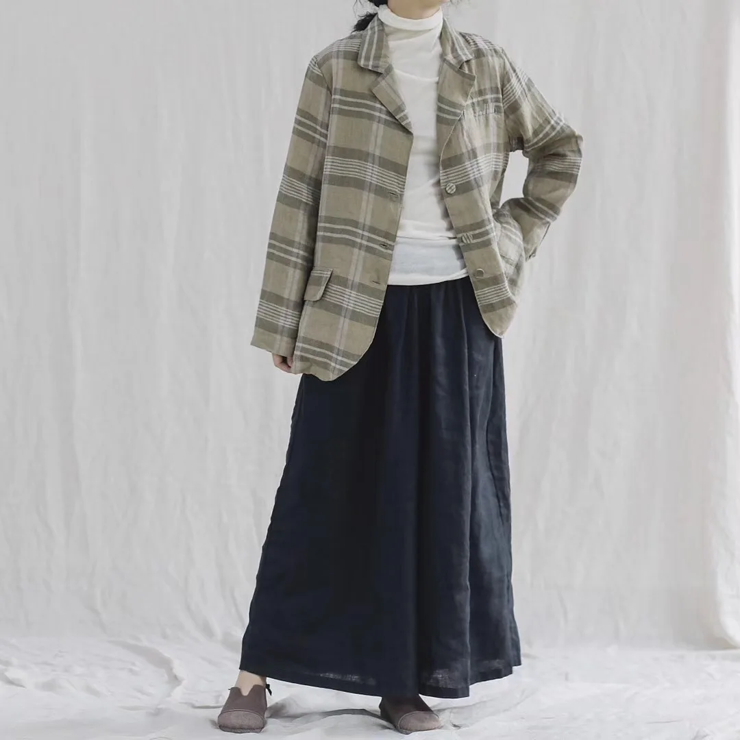 

2019 Origional Large Size Autumn New Style Flax Plaid Coat Suit Women's Versatile Fashion