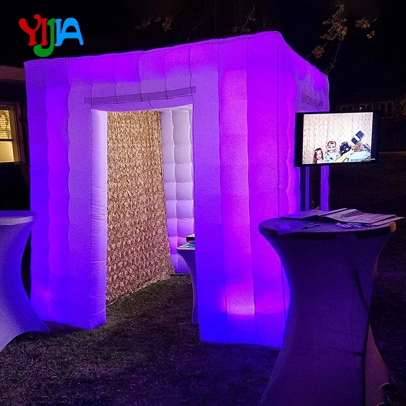 LED strips around whole inflatable photo booth cabin white color Portable cube Booth with 2 doors for wedding party LED strips around whole inflatable photo booth cabin white color Portable cube Booth with 2 doors for wedding party
