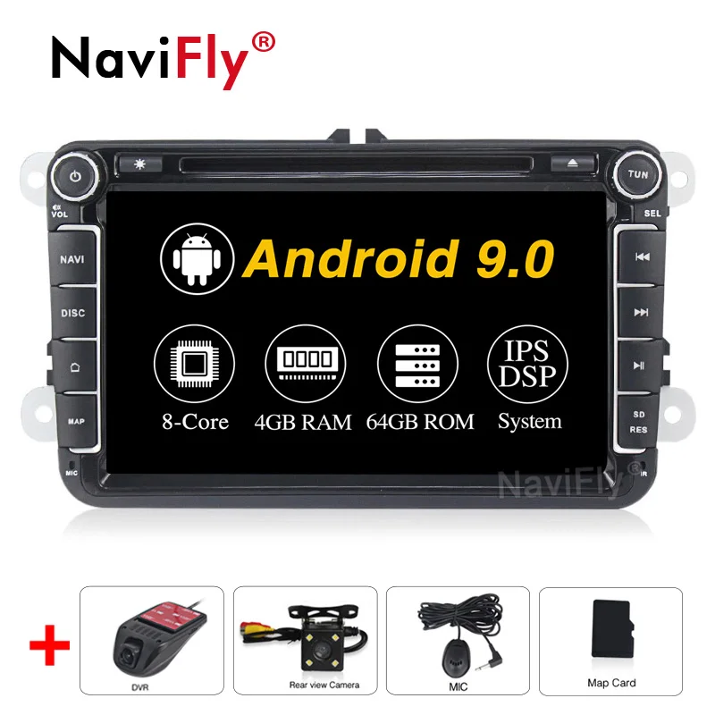 NaviFly ips DSP Авторадио для fabia octavia VW Polo Golf 5 6 passat B6 B7 TIGUAN JETTA Android 9 Автомобильный dvd Радио gps навигация - Цвет: 4G-64GB-Camera-DVR