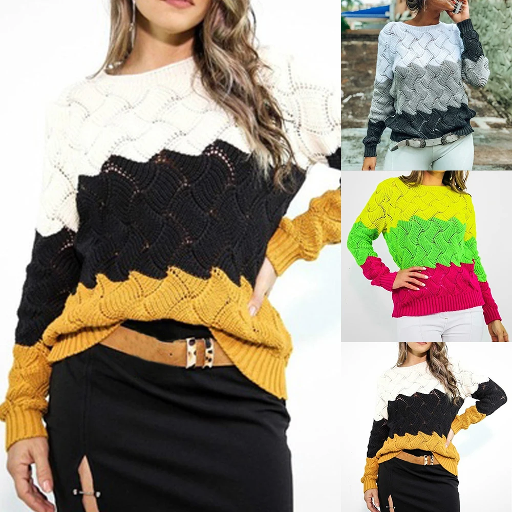 Женские пуловеры, зимняя мода, цветная верхняя одежда, свитер, 3XL, вязаные свитера с круглым вырезом, осенние новые свободные джемперы с длинным рукавом