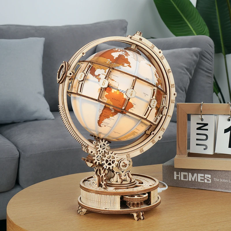 Puzzle 3D bois  Globe Lumineux à LED - Golemites - Rokr