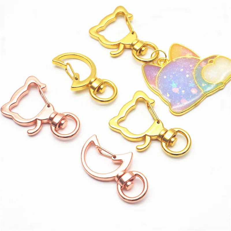 

5pcs/lot Cute Moon Star Heart Cat Animal Hollow Key Chain Key Ring Keychain Lobster Clasp Hooks For Diy Accessories