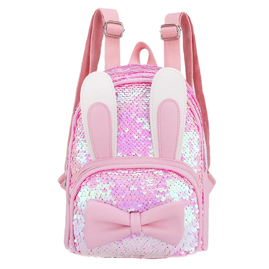 Школьный рюкзак для девочек, школьный рюкзак с пайетками, сумка на плечо, милый рюкзак с заячьими ушками для девочек - Цвет: PK