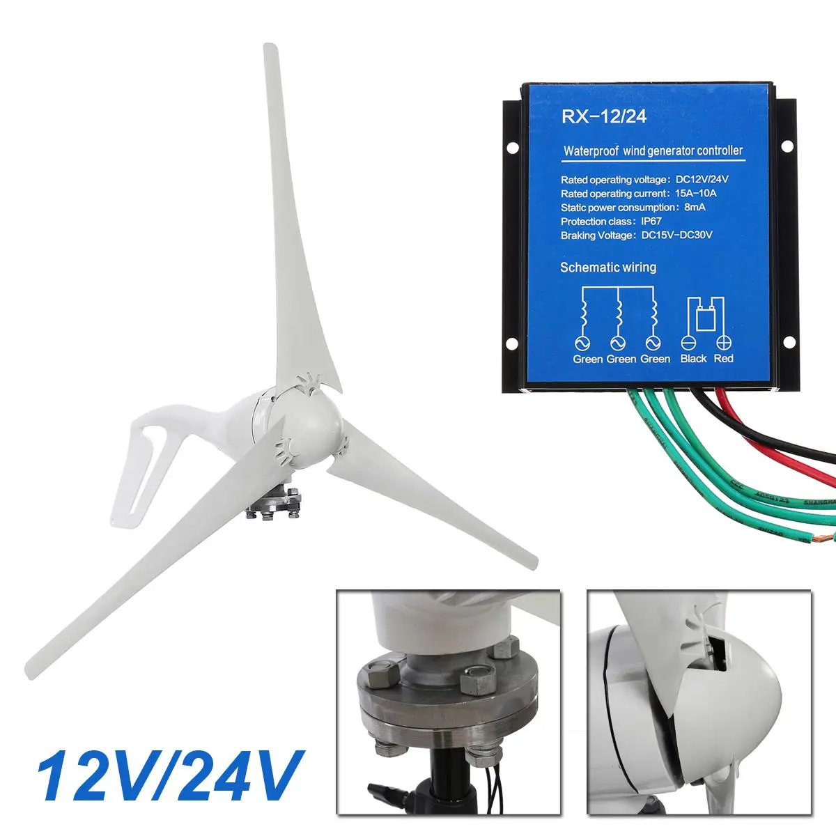

DC Wind Turbines Generator 3 Blades 12V/24V 1200W Miniature Wind Turbines Residential Home With Controller for Home Use