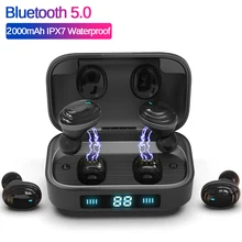 H01TWS Bluetooth Kulaklık Bluetooth 5.0 Earcups 9D Stereo Müzik Kulaklık Dokunmatik Kontrol LED Ekran 2000mAh Güç Banka(China)