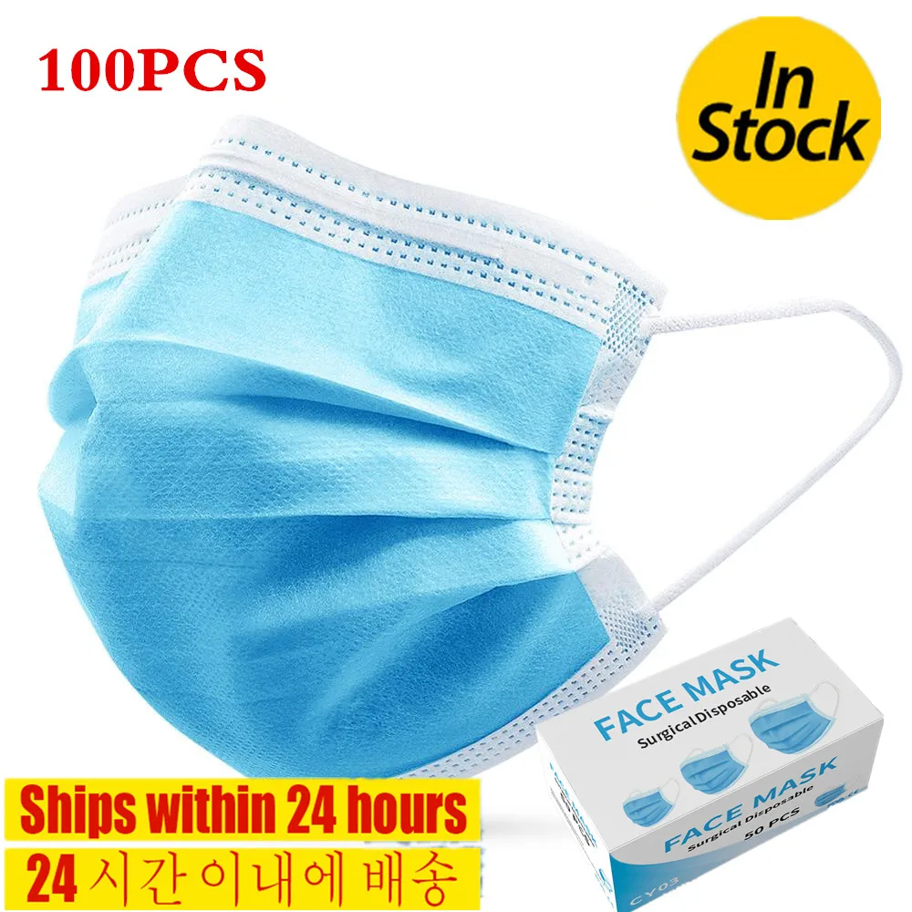 

New 100pcs mouth-muffle disposable face mask Disposable Earloop Face Mouth Masks 3 Layers Anti-Dust For disposable face mask