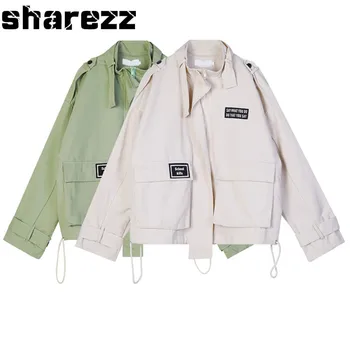 

Sharezz New Bomber Cusual Short Jacket Long Sleeve Big Size Loose Fit Print Fashion Tide Coat Women Spring Autumn 2020