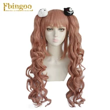 Ebingoo Danganronpa Junko парик Двойной конский хвост розовый синтетический парик для косплея длинный волнистый парик боковая часть+ шапка для волос