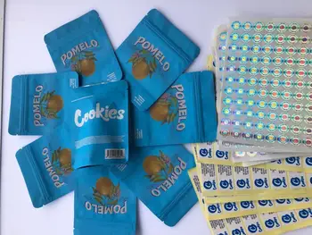

Cookies Pomelo Blue Bags California 3.5g Edibles Packaging Mylar Bags Hologram Stickers And Back Label AUxCP
