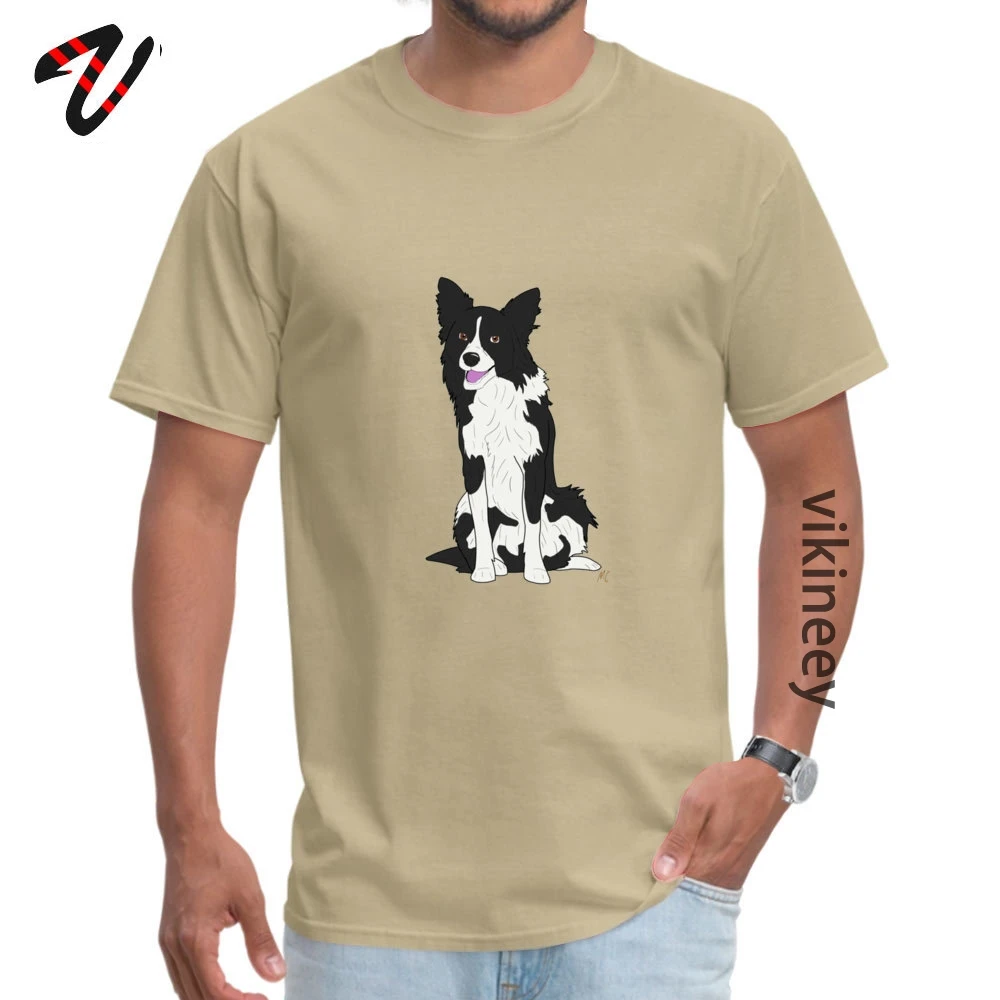 Border Collie Round Neck Tshirts Mother Day Tops Shirt Short Sleeve Prevalent 100% Cotton Casual Clothing Shirt Normal Men Border Collie 12085 beige