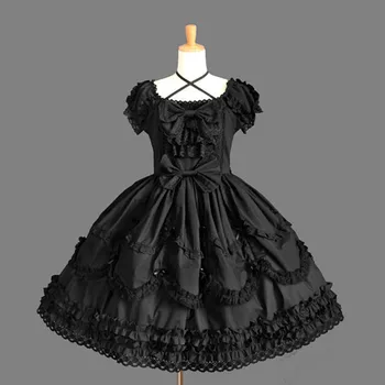 

JAYCOSIN Women's Dresses Vintage Elegant Gothic Bow Lace Dresses Flounce Short Sleeve Women's Dress Dresses Women Party Night D