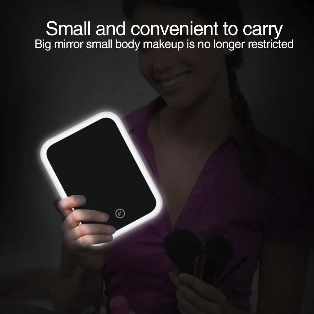 Увеличительное зеркало для нанесения макияжа светодиодный освещенный сенсорный экран косметические подарки квадратная зеркальная лампа Портативная USB Регулируемая яркость красота