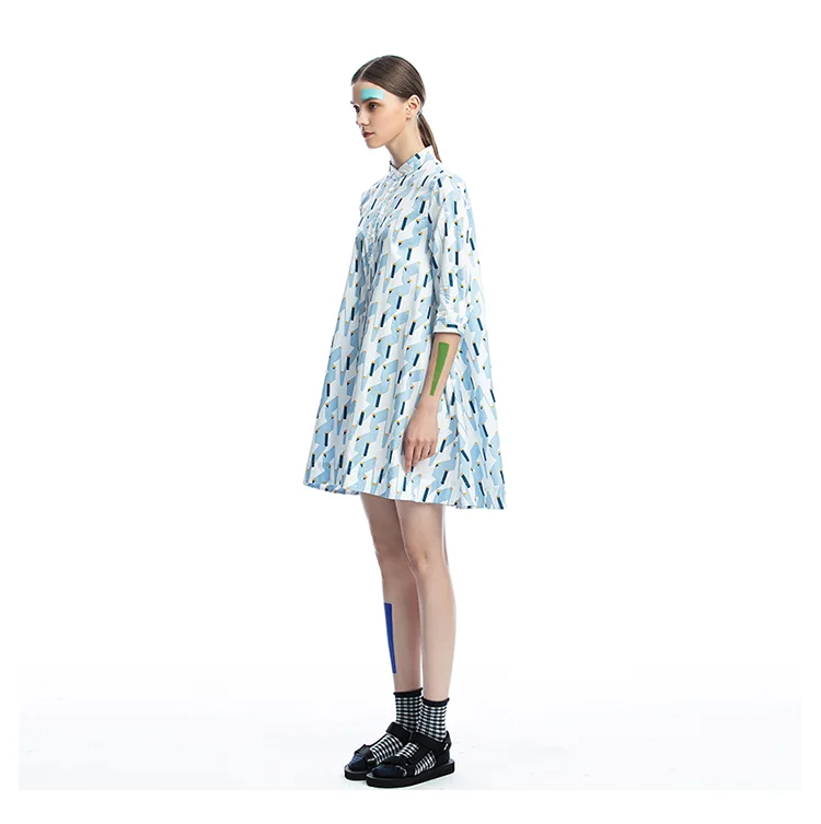 IRINAFC26 FW Collection women clothing stand collar three quarter sleeve long shirt dress