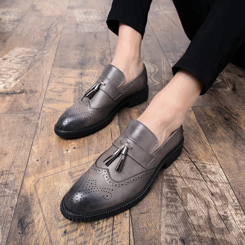 

2019 new hot luxury men's dress shoes brown leather business office dress shoes casual shoes brand high quality italian big size