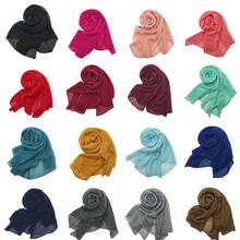 

New Fashion Pleated Crinkled Hijabs Scarves Plain Muslim Headscarf Elegant Soft Wrinkle Headband Wraps For Women Ladies