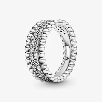 

Authentic 925 Sterling Silver Ring Beaded Pave Band Rings With Crystal Rings For Women Birthday Gift Fine DIY Europe Jewelry