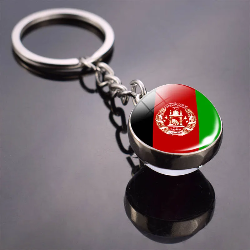 Country Flag Key Chain China Russia India Afghanistan Egypt Singapore Nepal National Flag Double Side Glass Ball Keychain