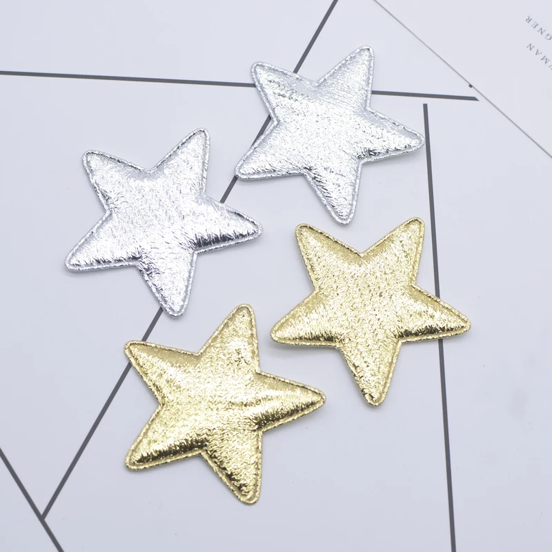 50 Stück 40mm Gold- und Silber-Sternapplikationen aus Stoff, Gepolsterte Aufnäher für DIY-Handwerk, Kleidung, Haarspangen, Hochzeitsdekoration und Accessoires