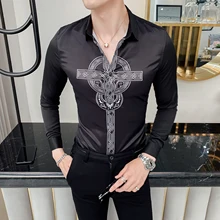 Camisa Manga Longa Masculina рубашка Мужская DJ Singer Camisa Homem Prom Camisa Masculina Осенняя рубашка с цветочным принтом