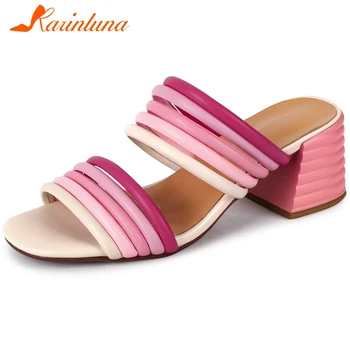

Karinluna 2020 Dropship Fashion Skin Chunky Heels Brand Design Summer Sandal Slippers Women Shoes Woman