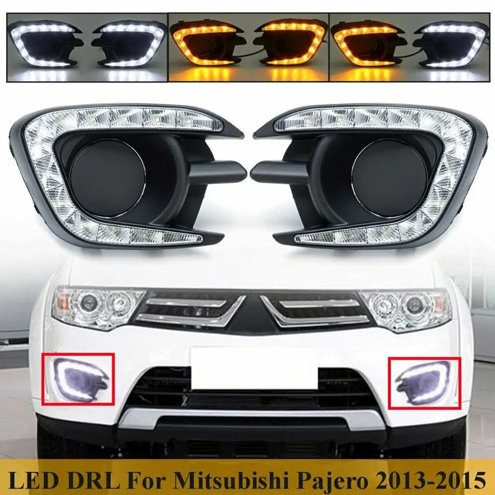 OKEEN 2pcs Car LED Daytime Running Light For Mitsubishi Pajero Sport Montero 2013 2014 2015 DRL Driving Turn Signal Lights | Автомобили и