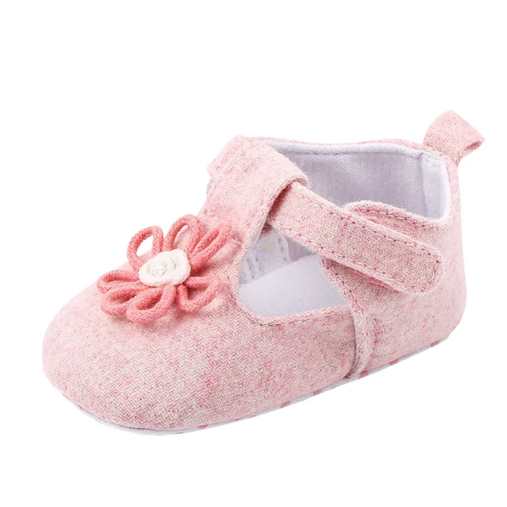 Модная обувь для маленьких девочек однотонная нескользящая обувь принцессы на липучке для первых прогулок с подсолнухами, мягкая хлопковая детская обувь