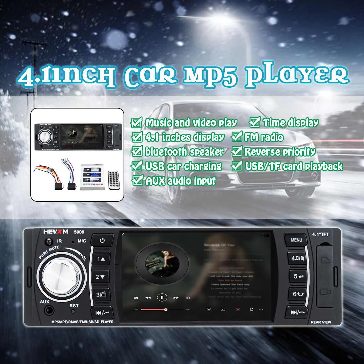 4,1 дюймов 1 DIN автомобильный стерео радио мультимедиа MP5 MP3 плеер bluetooth SD USB FM Аудио Микрофон