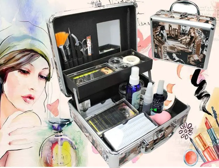 Conjunto com Case Caixa de Cílios Profissional Olho Falso Lash Cílios Extensão Kit Completo Ferramentas Cola Embalagem Suprimentos 1 Cílios Conjunto