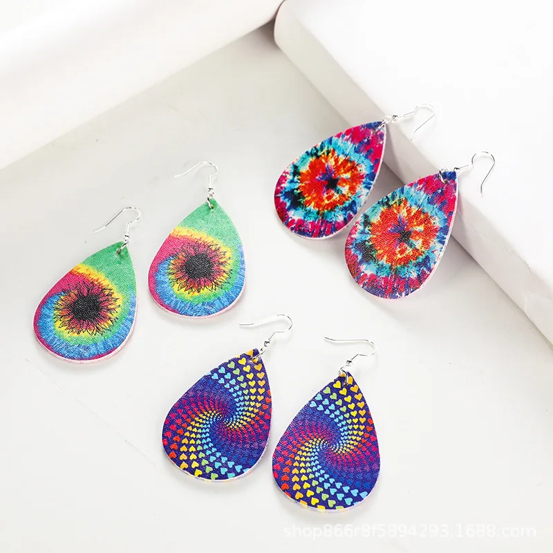 3pcs Thanksgiving Double-sided PU Leather Earrings Swirl Teardrop Dangle Printed Earrings Christmas Fashion Jewelry Gift New - Image 4