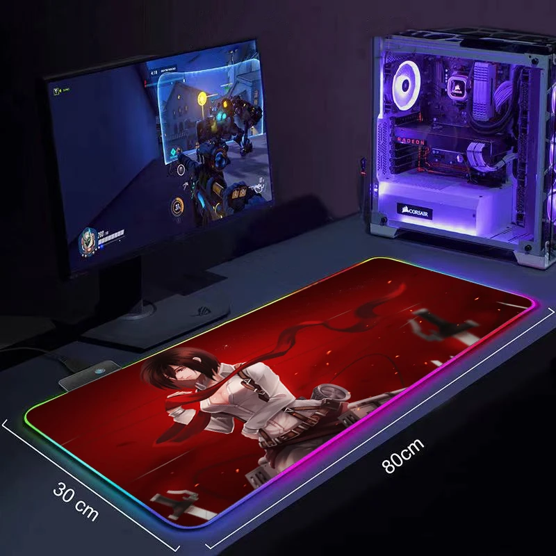 Mouse pad RGB Gaming Accessories Computer Large 900x400 Mousepad Gamer Rubber Carpet With Backlit Play desk mat Attack On Titan