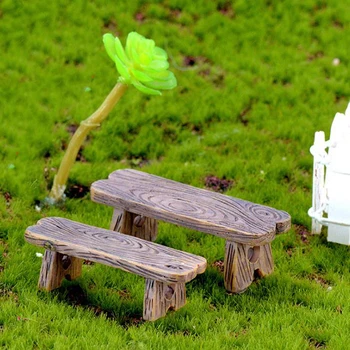 

2PCs Mini Wood Bench Home Ornaments Figurines DIY Aquarium/Dollhouse Decor