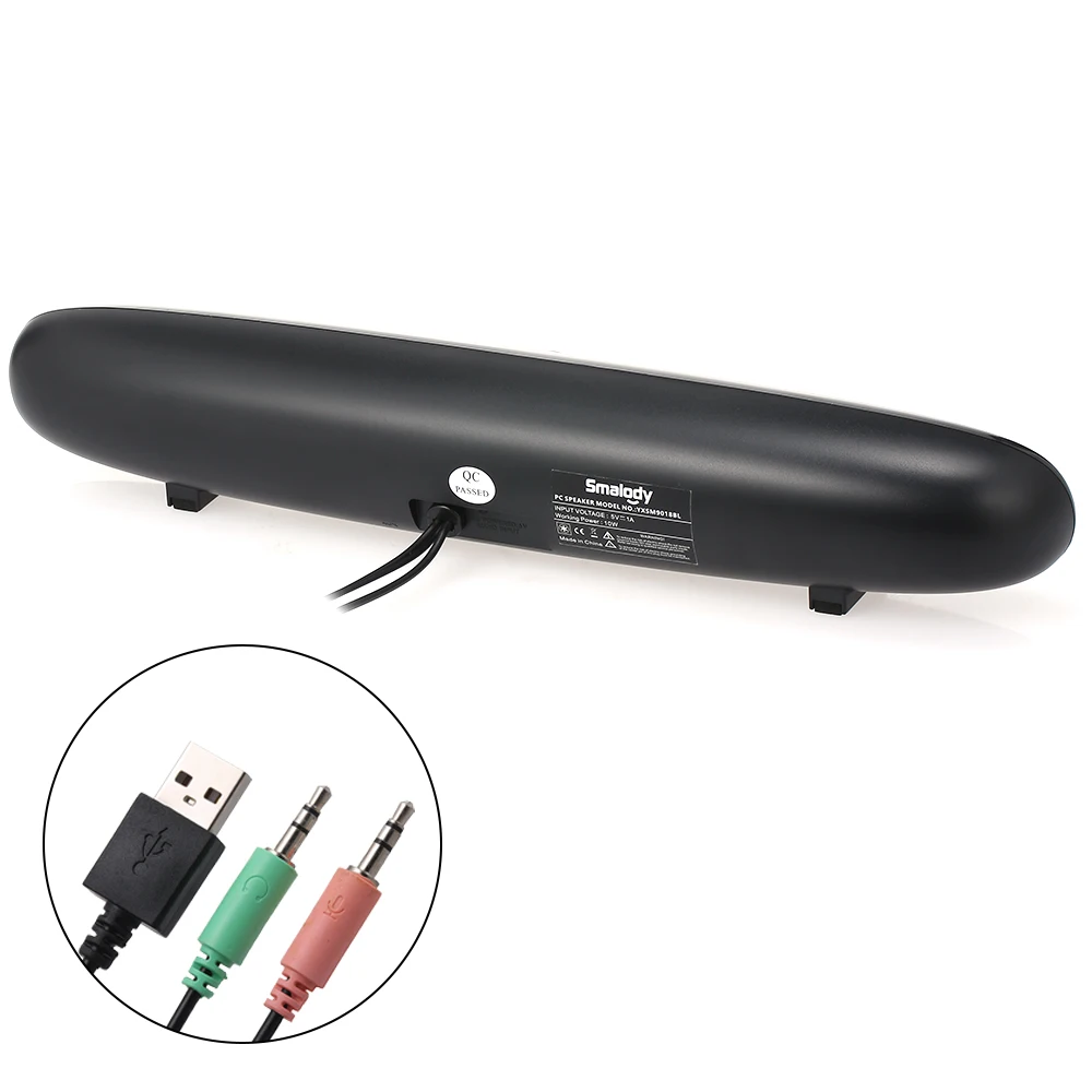 ABHU-Smalody с питанием от USB Динамики Soundbar 3,5 мм Проводная звуковая коробка 10 Вт сабвуфер W/Микрофон Разъем для наушников для ТВ рабочего стола