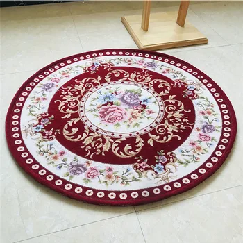 

Red Chair Carpet Round 80/120/160cm Classic European-Style Jacquard Carpet Coffee Table Area Rug Home Decor Bedroom Floor Mat