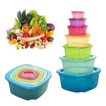 

7PCS Food Container Plastic Bento Fresh Keeping Box Fridge Multi Capacity Crisper Microwave Kitchen Storage Rainbow Organize Box