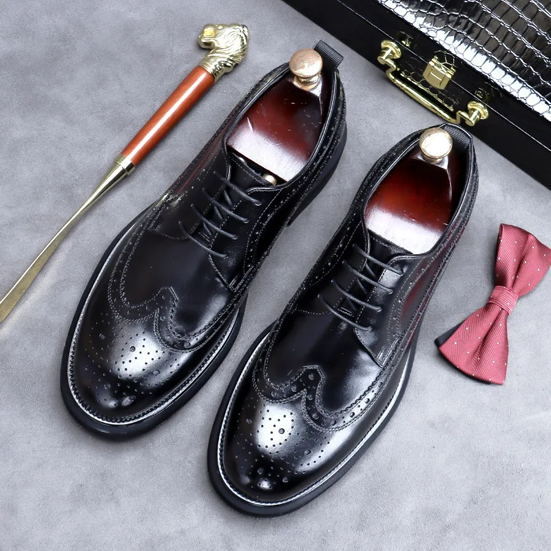 渡辺商会 バッセル  BACELL スプーン 革製ワレット付き Handmade Leather Shoes Men Summer New Brogue Carved Business