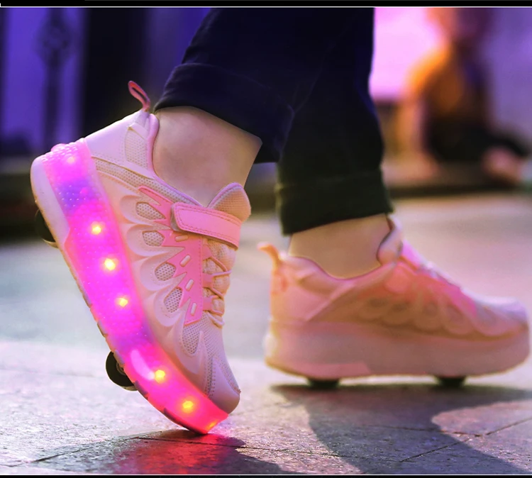 Детский светодиодный светильник с зарядкой от usb для девочек и мальчиков, обувь для катания на роликах для детей, детские кроссовки с колесами, розовый, серый, черный цвета
