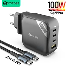 WOTOBE – adaptateur secteur 4 ports GaN 2 Pro USB C 100W, chargeur rapide PD100W/87W/65W/45W/25W/20W pour Samsung Macbook Pro, iPhone13 et xiaomi