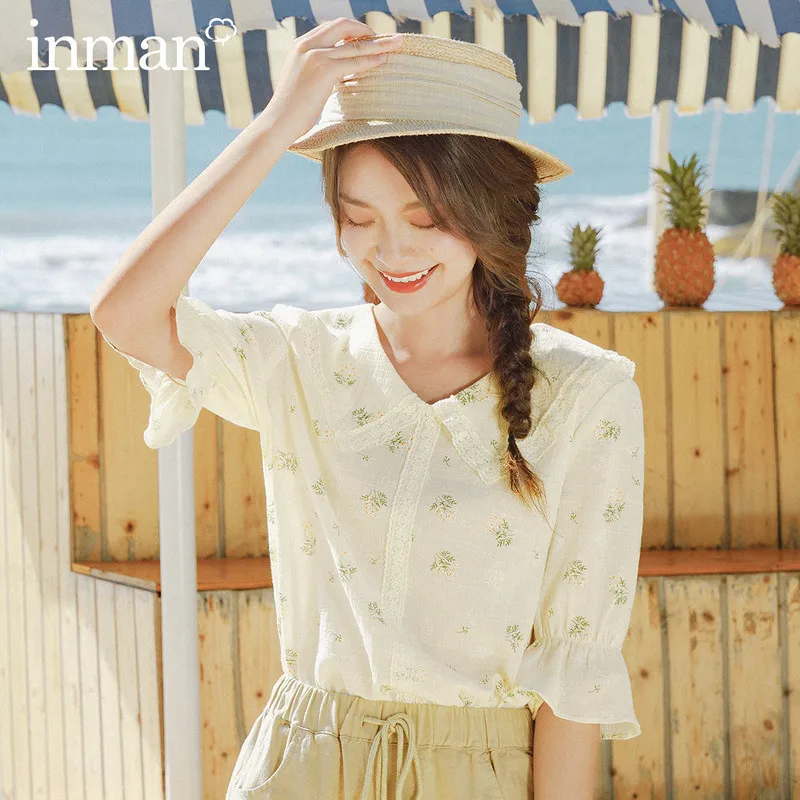 

INMAN 2020 Summer New Arrival French Style Falbala Doll Collar Shivering Cute Blouse