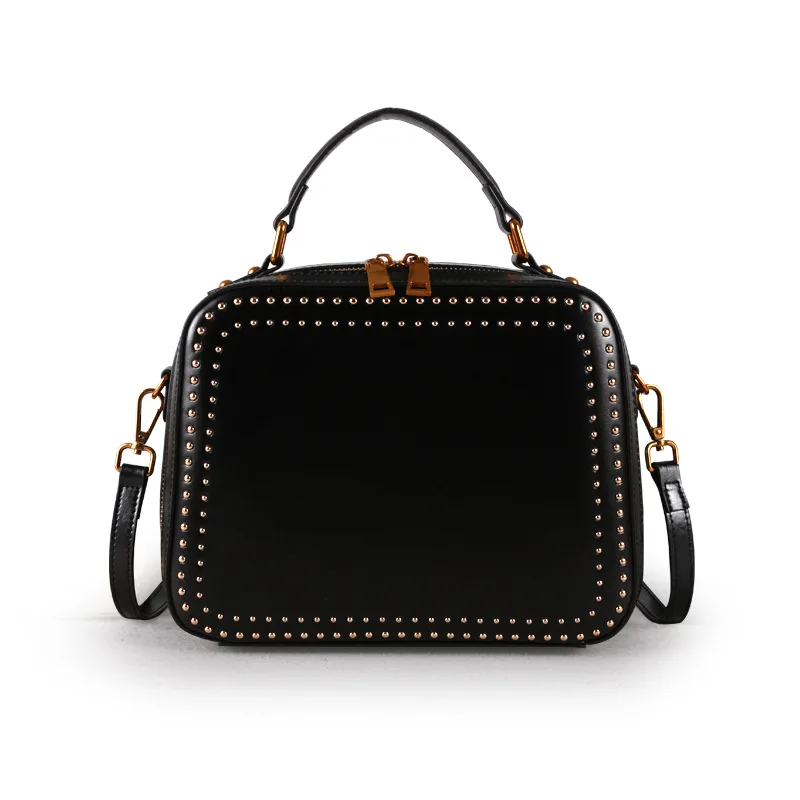

2020 fashion genuine leather women square handbag vintage stud tassel shoulder bag