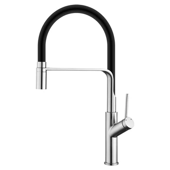 

Kitchen Faucets Silicone Hose High Arc Bathroom Basin Sink Faucets Ceramic Valve Brushed Nickel Finished Swivel Water Tap