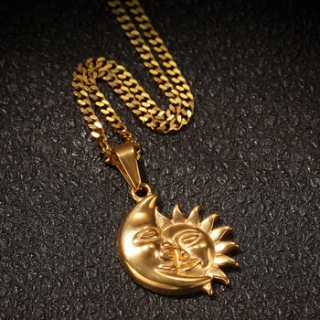 

New Arrived Men Hip Hop Cartoon Sun Moon Shape Pendant With Rope Chain Fashion Male Popular Charm Necklace Jewelry Gifts