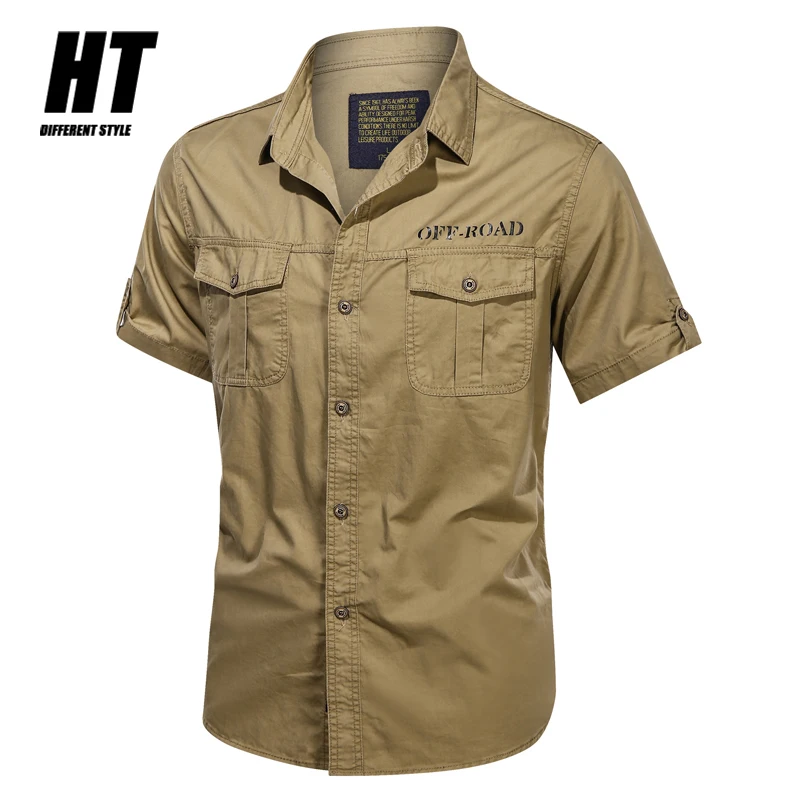 Nuevo  Militar camisa de los hombres 100% algodón de verano sólido corto manga camisa de los hombres de moda Casual de camisetas de alta calidad camiseta de corte Slim de los hombres WGwgrmEWLjJ
