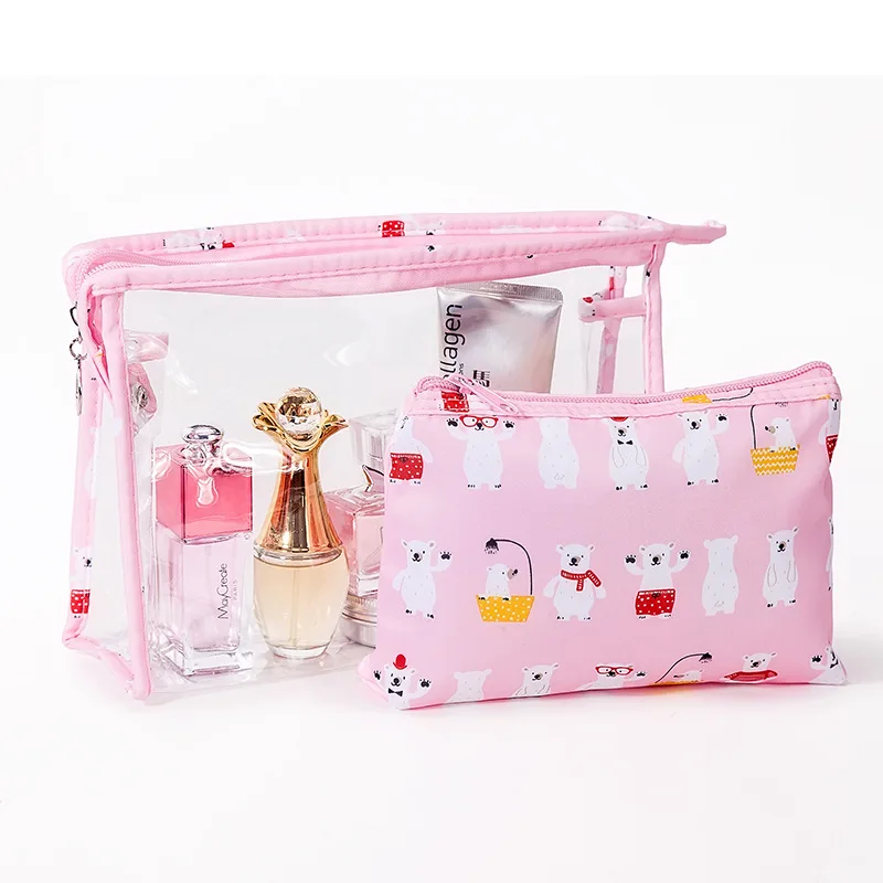

2PCs Cosmetic Bags Cartoon Bear Waterproof PVC Wash Bag Women Travel Storage Bag Make Up Organizer Makeup Cases Beauty Bags New